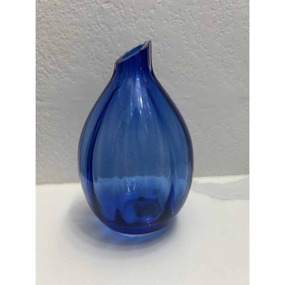 Mikasa Hand Blown Cobalt Blue Billow Glass Fluted Bud Vase 5 In Discontinued
